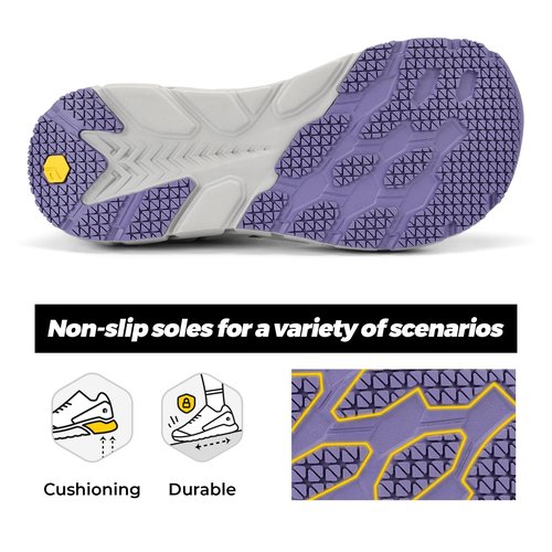 Women's Wide Toe Box Walking Shoes Breathable Sneakers Non-Slip Athletic Tennis Running Shoes for Swollen Feet Heel Pain Relief - FlowCore V6 Grey/Purple