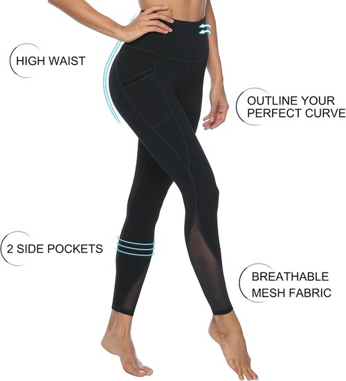 AFITNE High Waist Mesh Yoga Leggings - Tummy Control, Squat-Proof with Side Pockets | Women's Fitness Pants