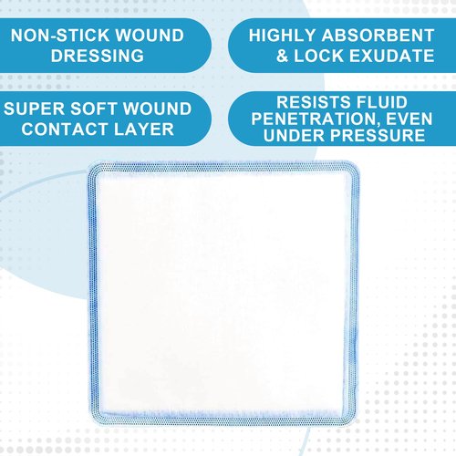 MedVance Super Absorbent Dressing, Dressing Pads for Wound Care, for Pressure Ulcers and 1st/2nd Degree Burns, Superior Moisture Absorbency Bandages, Box of 5 dressings (8"x8")