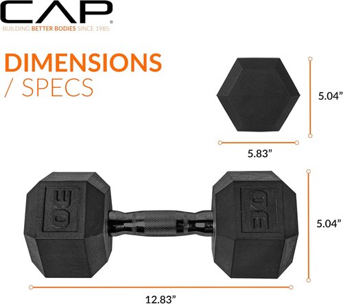 CAP Barbell Coated Hex Dumbbell - Versatile Weights from 10 to 120 lbs | Multiple Color Options