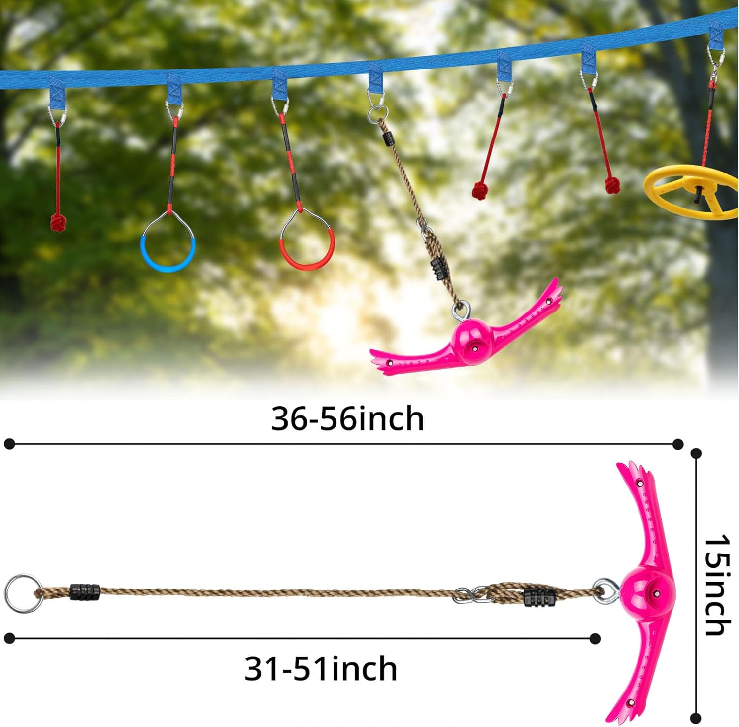 YAMIPROBI Ninja Twister Swing Set - 360° Handle for Twist & Spin Fun | Kids Ninja Warrior Accessories - Pink