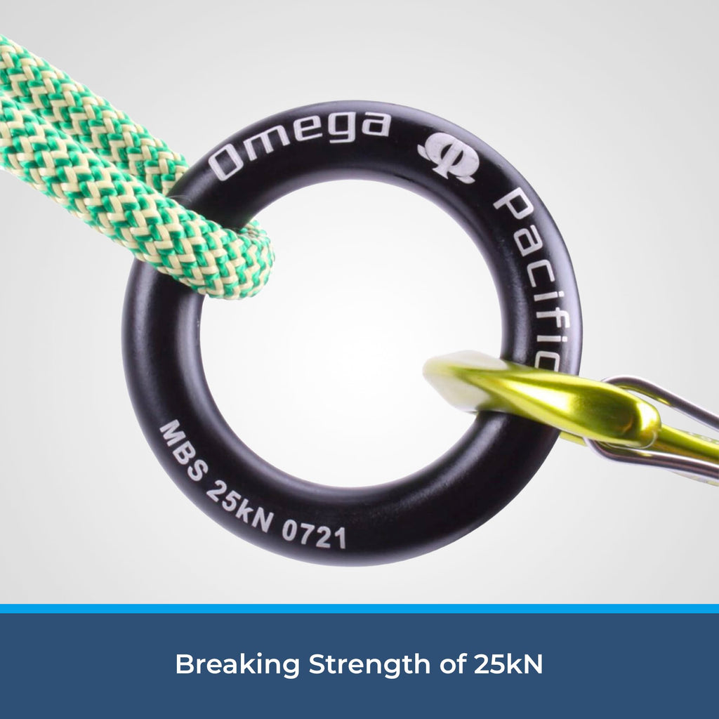 Omega Pacific Rappel Ring - Solid Seamless Aluminum Design, Outdoor Adventure Gear, 25kN Breaking Strength, Black, Large
