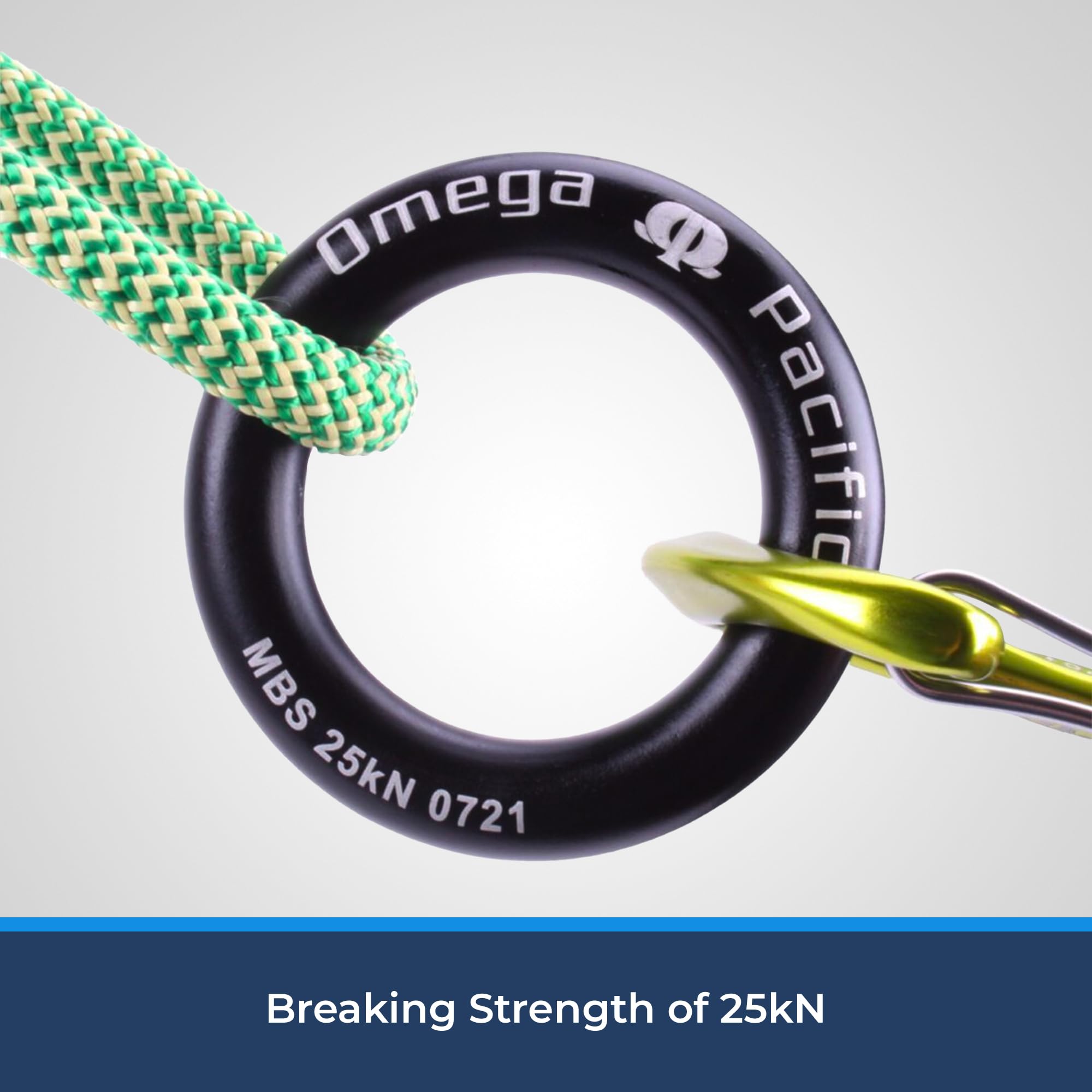 Omega Pacific Rappel Ring - Solid Seamless Aluminum Design, Outdoor Adventure Gear, 25kN Breaking Strength, Black, Large