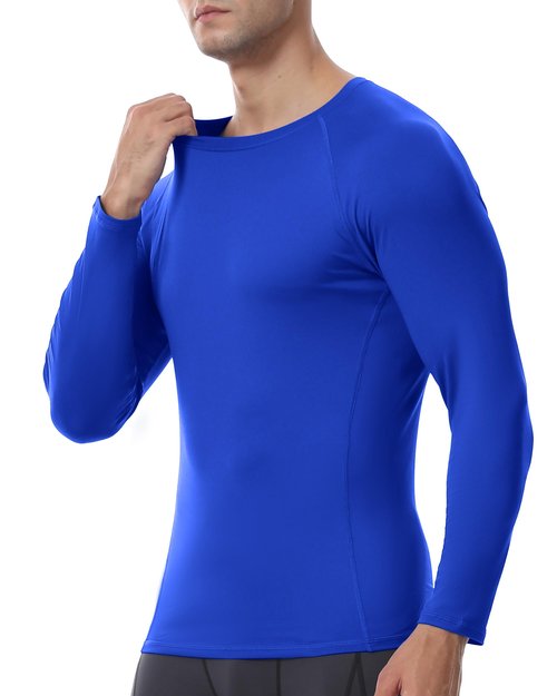 RIKUAOU Men's Long Sleeve Compression Shirt, Quick Dry Athletic Base Layer Top, Skins Fit Football Running Workout Undershirt Royal Blue
