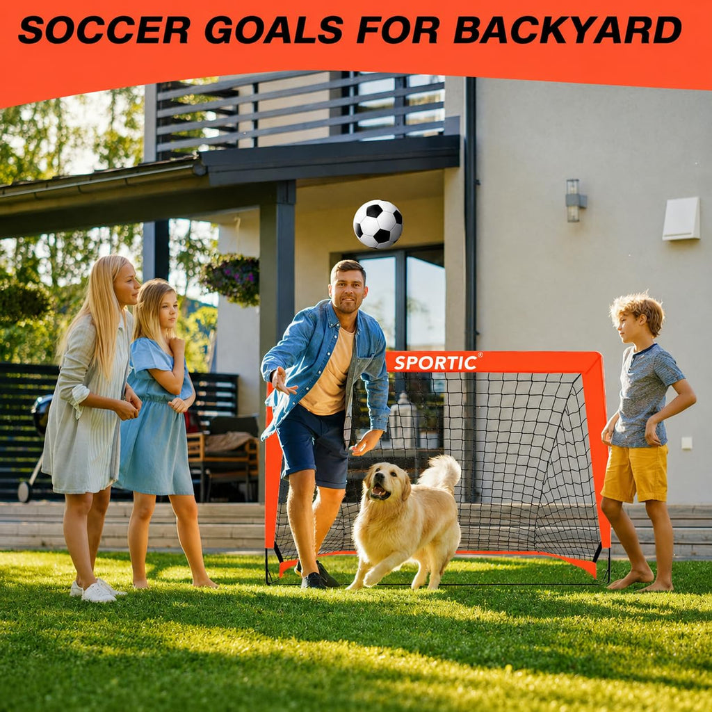 2 Pack 4' x 3' Soccer Goal Net Set, Pop Up Kids Practice Soccer Goals for Indoor and Outdoor.Portable Soccer Net with Carrying Bag & Ground Pegs, Perfect for Backyard, Field, Court (Orange)