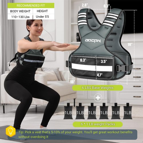 Weighted Vest Adjustable Weights for Women, 6-12 Lbs Weight Vest for Walking with Plus Size Pocket, Ruck Vest with 6 Ironsand Weights & Reflective Strip for Running, Workouts & Strength Training