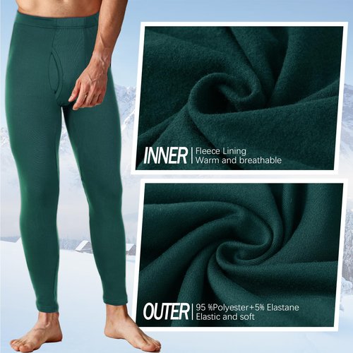 Casuallined 2 Pack Thermal Men Long Underwear Pants Winter Warm Fleece Lined Underwear Bottom Cold Weather Base Layer Legging (Black, Army Green,XX-Large)