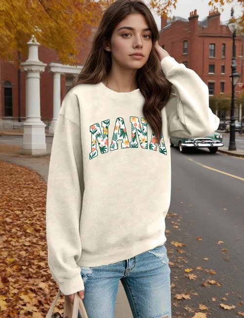 ZPL S Grandma Sweatshirts for Women Nana Graphic Long Sleeve Shirts Gigi Fall Crewneck Pullover Gift Tops Apricot