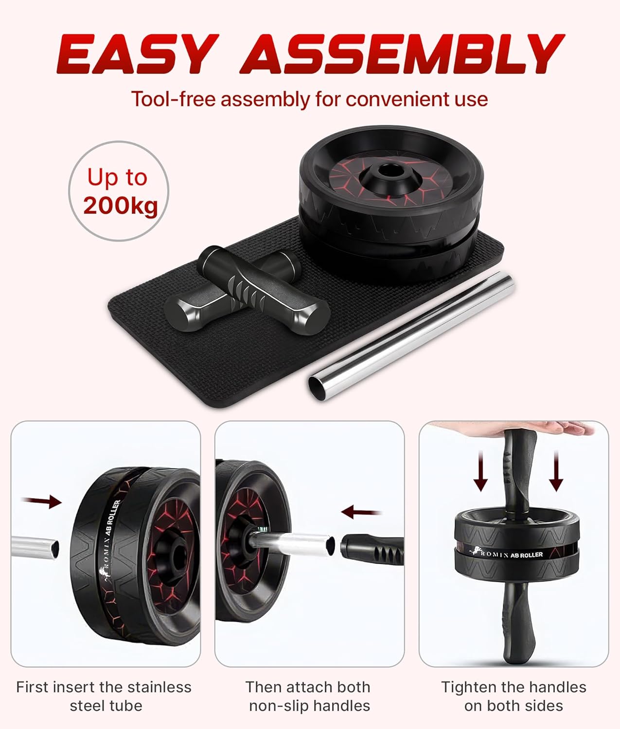 ROMIX Ab Roller Wheel - Wide Design with Extra Thick Knee Mat for Home Gym Fitness | Core Strength Training Equipment
