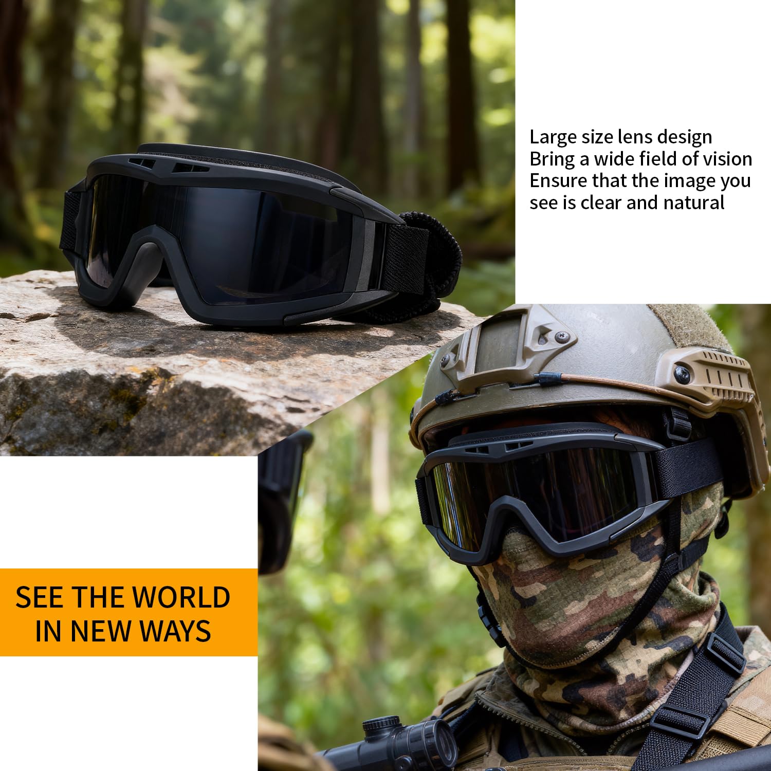 Triple Threat Tactical Goggles: Anti-Fog, 3x Lens & UV400 - Military Grade Protection for Airsoft, Shooting, and Outdoor Sports
