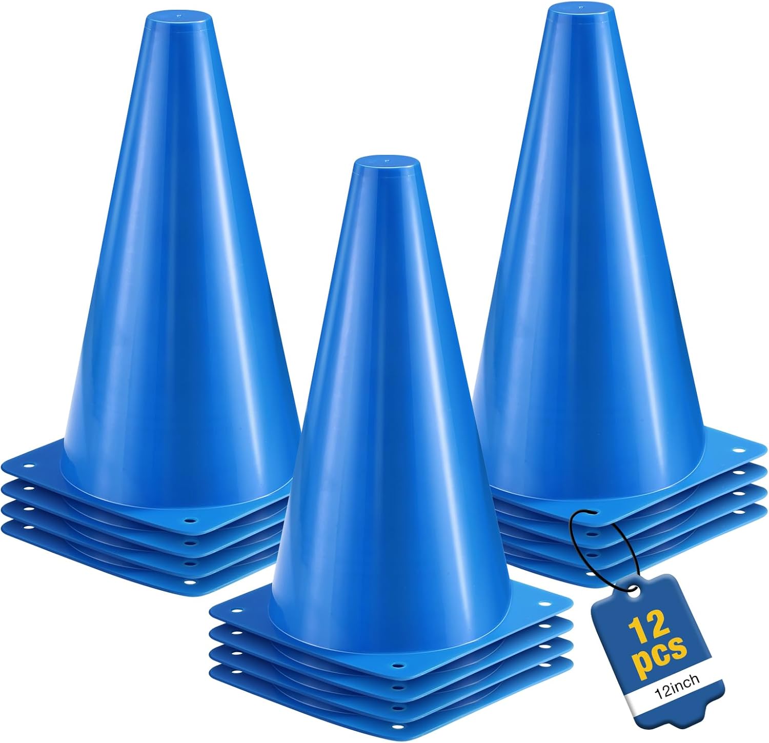 Skiennix 12-Inch Durable Traffic Cones - 12-Pack Versatile Plastic for Sports Training & Safety