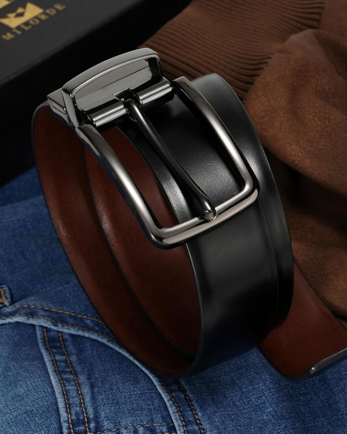 MilorDE Reversible Belt for Men - Adjustable Premium Leather - Double Style Versatility