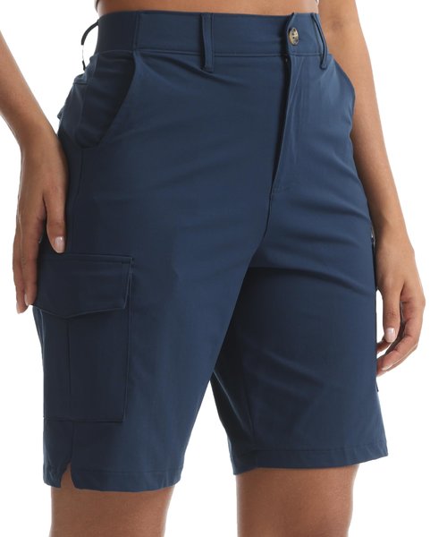 Kcutteyg Women's Lightweight Hiking Cargo Shorts with Pockets-8" Inseam Water Resistant Athletic Shorts for Golf Camping Casual (Navy Blue, Large)