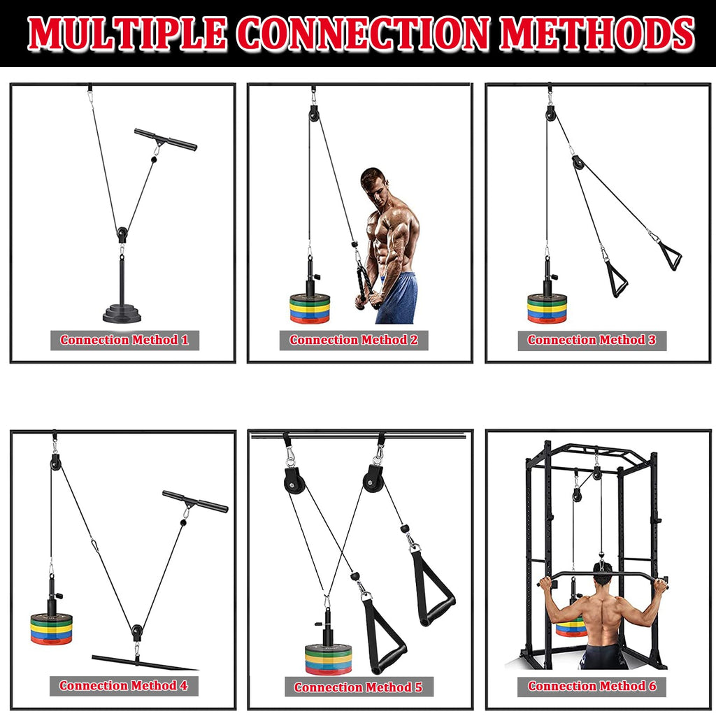 Taeku Fitness LAT and Lift Pulley System, Upgraded Weight Cable Pulley LAT Pull Down Machine Attachments Home Gym Training Equipment for Biceps Curl Triceps Forearm (2 Chains + 102cm Bar)