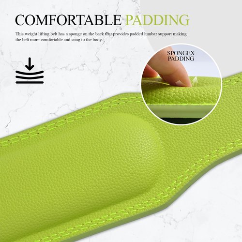 Leather Weightlifting Belt, 10 Adjustable Holes, 4”Width, Double Prong Power Belt for Gym Bodybuilding, weightlifting, powerlifting, squats and deadlifts (Neon Green, M (30"-33"))