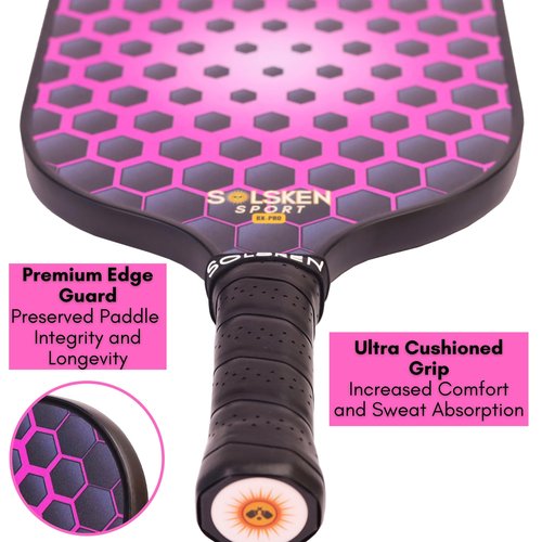 Solsken Sport Pickleball Paddle I Carbon Fiber Pickleball Paddle I Pink Pickleball Paddle I Non-Slip Cushion Grip I Honeycomb Core I USAPA Pickleball Paddles I Textured Face I Grit Face (Pink)