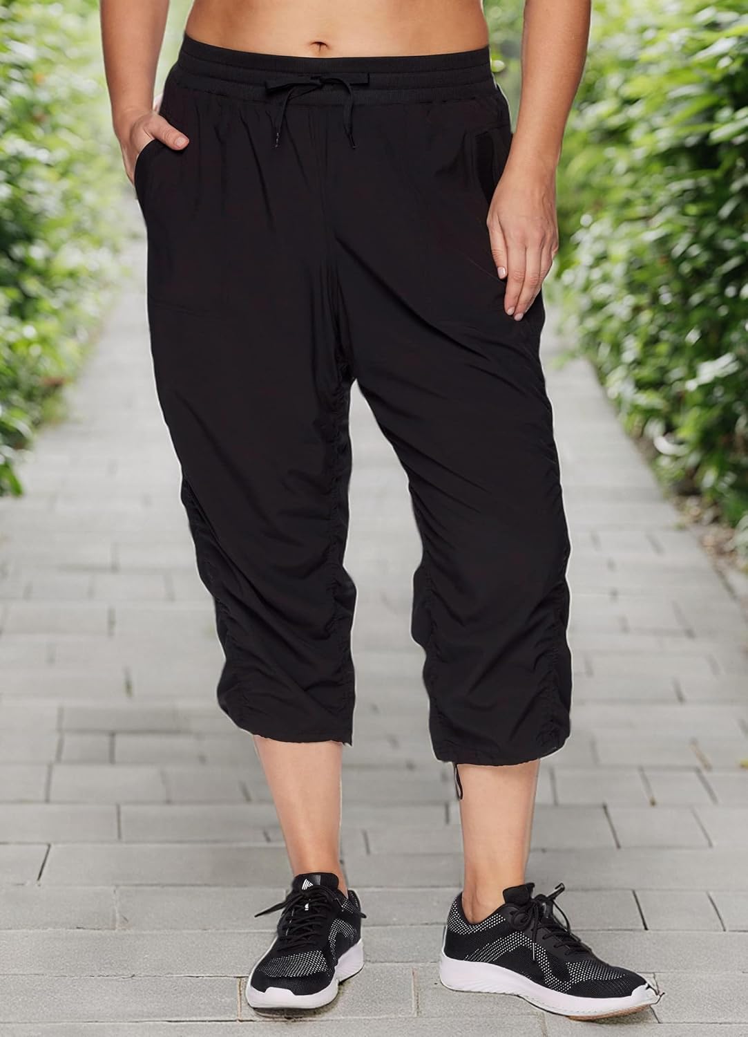 RBX Active Plus Size Capri Pants - Lightweight Woven Design with Drawstring | Comfortable Fit