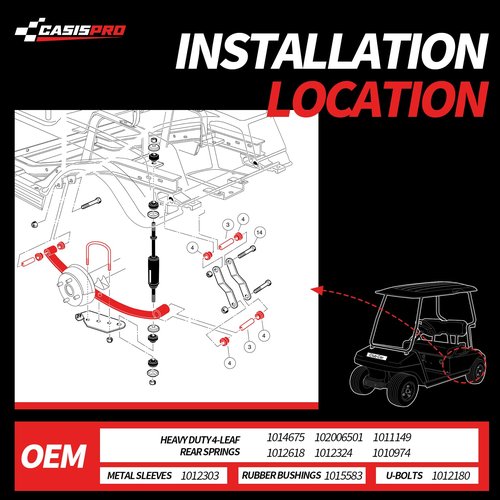 CASISPRO Heavy Duty Golf Cart Rear 4-Leaf Spring Kit for Club Car DS 1982-UP, Club Car Rear Leaf Spring Kit with Bushings & Sleeves, OEM# 102006501 1014675 1011149 1012618 1012324 1010974