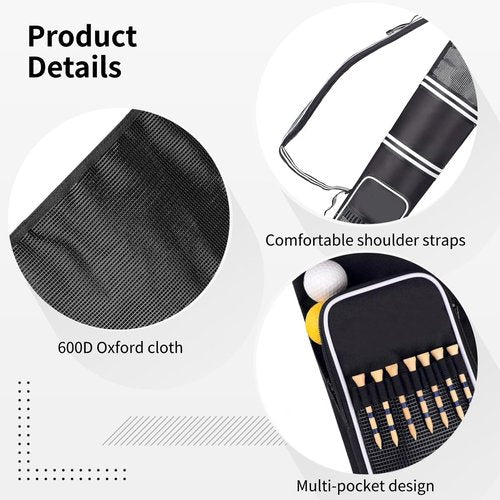 Golf Sunday Bag, Lightweight Golf Carry Bag for 3-9 Clubs, 600D Oxford Cloth, Foldable, with Adjustable Sling Strap, 32 in / 81.3 cm, Black