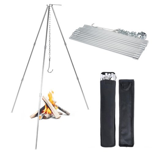 Tactiko Survival 33" Camping Tripod for Cooking - Stainless Steel Folding Stand, Adjustable Chain – Compact, Lightweight Outdoor Gear for Hanging Kettles, Pots & Percolators