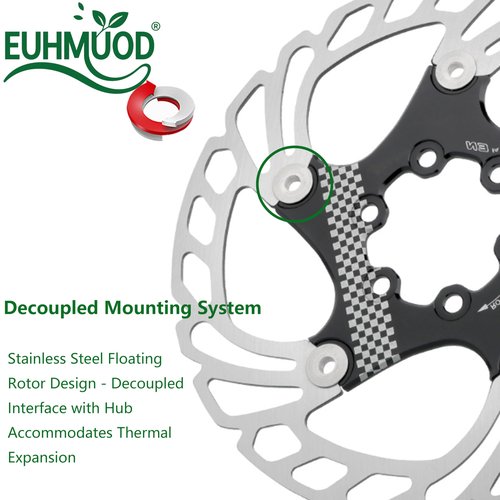 EUHMUOD 160mm Floating Disc Brake Rotor with 6 bolts, Stainless Steel Bicycle Disc Brakes Rotors Replacement for Mountain MTB Road Bike E-Bike BMX, Anti-Squeal Design 160mm Disc Brake Rotor(Black)