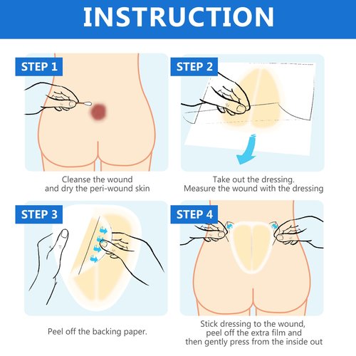 LotFancy Sacral Hydrocolloid Dressing, 6”x7”, Pack of 10, Sterile Thin Bordered Hydrocolloid Bandages, Sacrum Wound Gel Patches for Fast Healing, Water-Resistant, Individually Packed