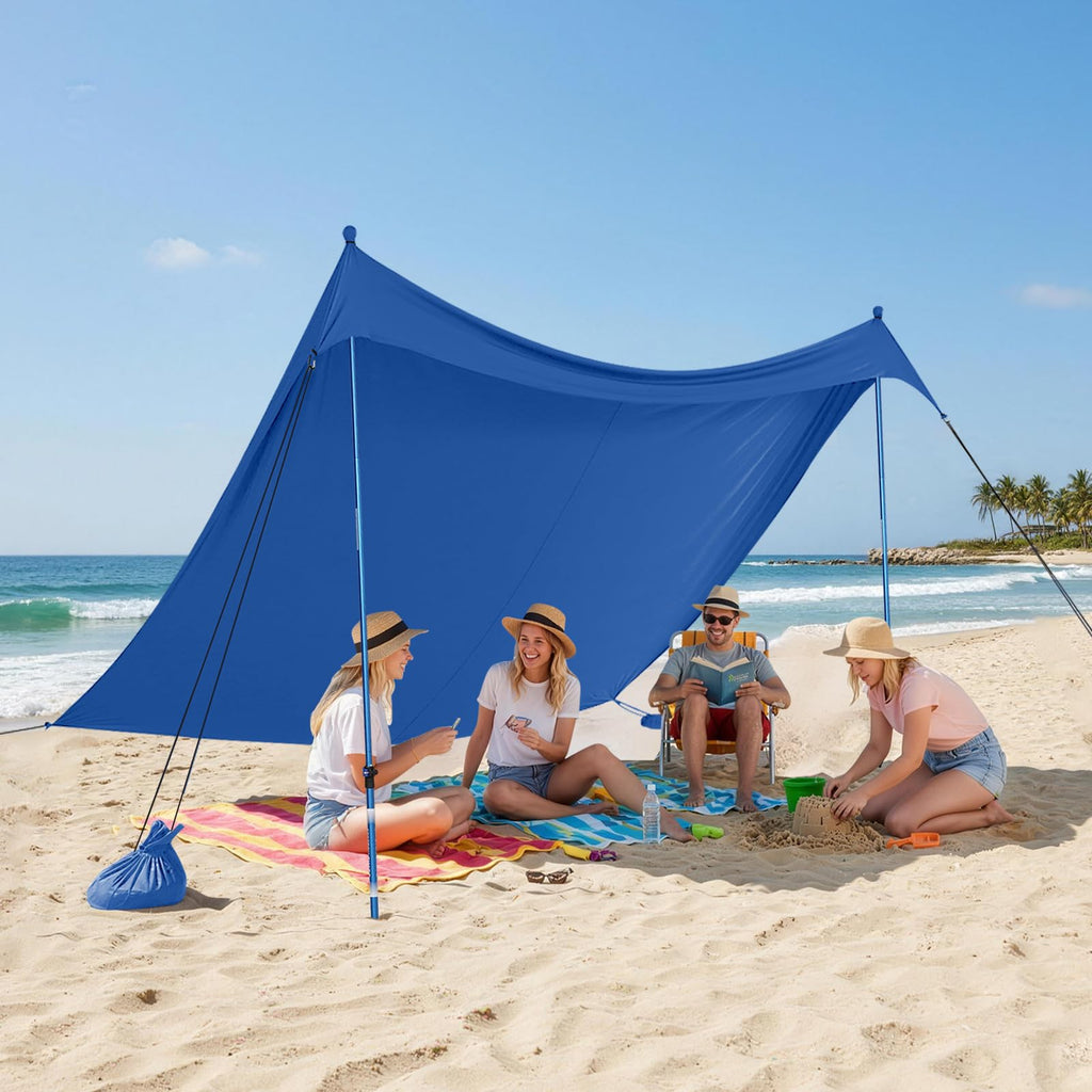 CROWN SHADES 7x7 Beach Tent Sun Shelter, Easy Pop Up Beach Canopy Shade, UPF50+, 2 Poles Adjustable, Blue