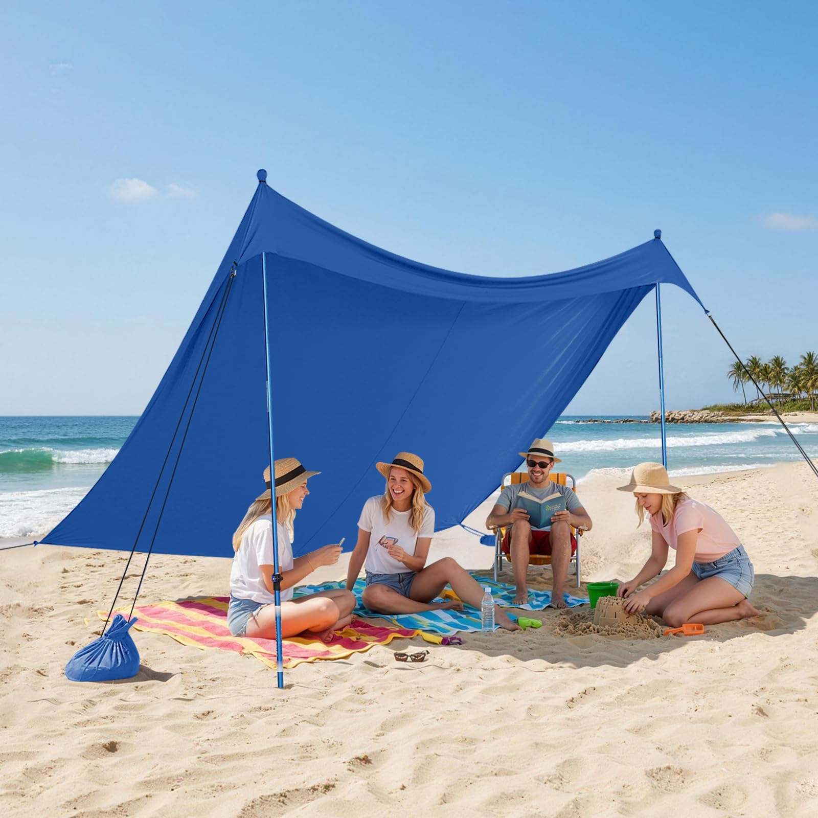 CROWN SHADES 7x7 Beach Tent Sun Shelter, Easy Pop Up Beach Canopy Shade, UPF50+, 2 Poles Adjustable, Blue