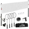 AUEWXNFYH Professional Badminton Set for Backyard: Width-Adjustable Net (20/16/13ft) with Stainless Steel Winch, 1.26" Aluminum Poles, 4 Carbon Composite Rackets (28lbs), Boundary Line & Carry Bag