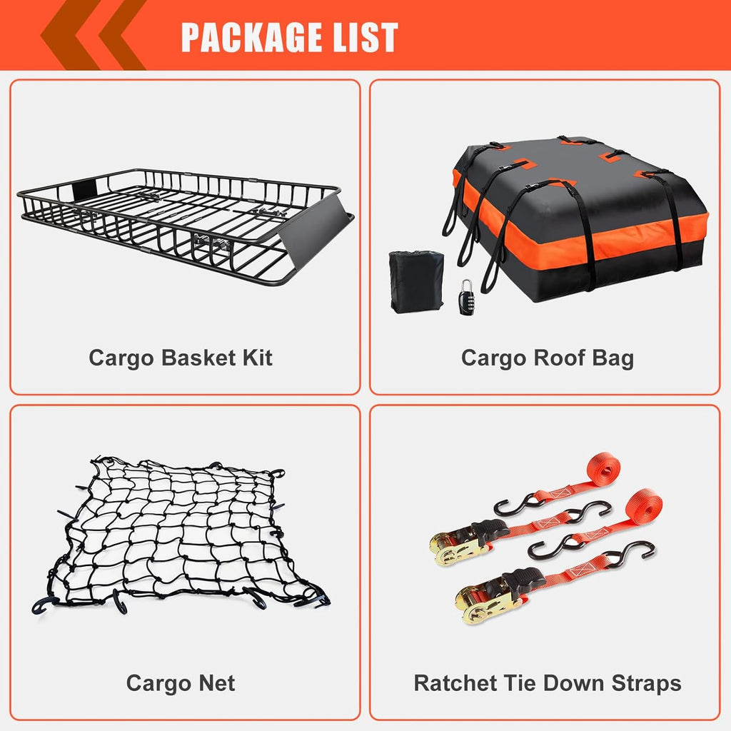 Skiennix Roof Rack Carrier Basket - Waterproof Cargo Bag 20 Cu Ft | Universal Fit, 200 Lbs Capacity