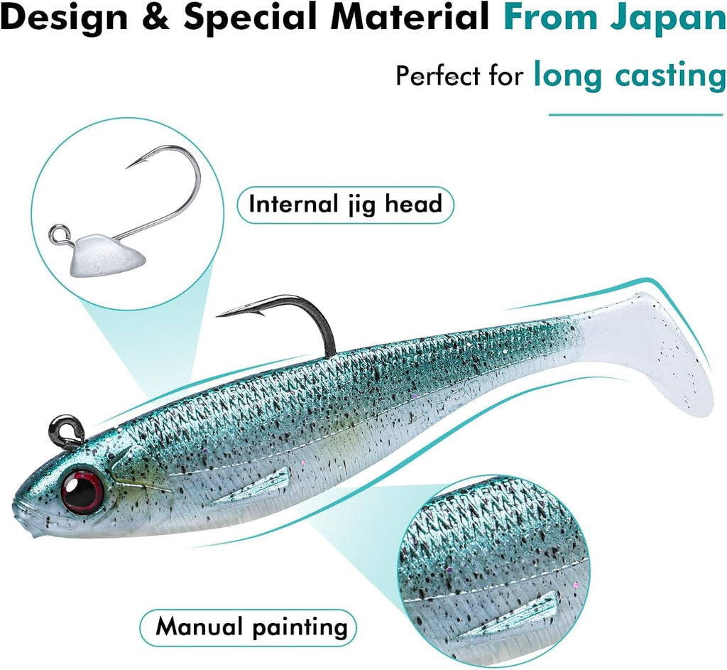 TRUSCEND Soft Fishing Lures - Pre-Rigged Swimbaits with Spinner for All Fish Species | Must-Have Tackle Box Bait