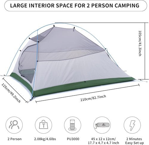 Naturehike Cloud-Up 2 Person Tent - Ultralight Backpacking Tent with Footprint for Camping & Hiking