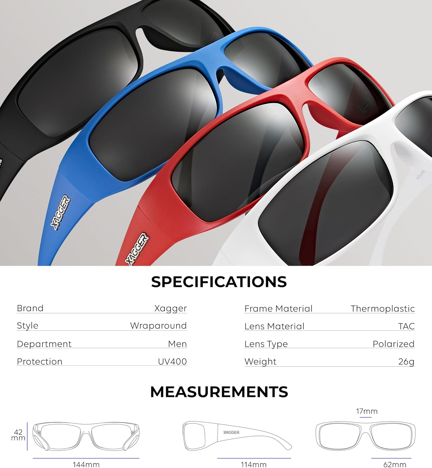 Xagger Sports Polarized Sunglasses - Men's Wrap Around TR90 Frame for Ultimate Sun Protection