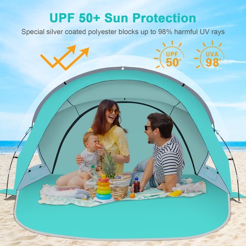 Gorich Beach Tent Sun Shelter with UPF50+ UV Protection for 1-2/3/4-5/6-7 Person, Lightweight & Portable Beach Shade Canopy with 2 Zippered Doors, Easy Setup Family Beach Umbrella