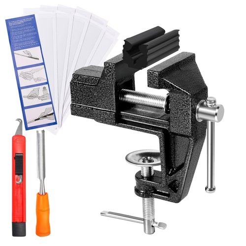 Lwuey Golf Grip Kit for Regripping Golf Clubs, Aluminum Vise Clamp Quick Release Shaft Removal Tool Include Retractable Hook Blade, 15 Tapes Strips, Grip Tape Remover, Bench Vise and Rubber Clamps