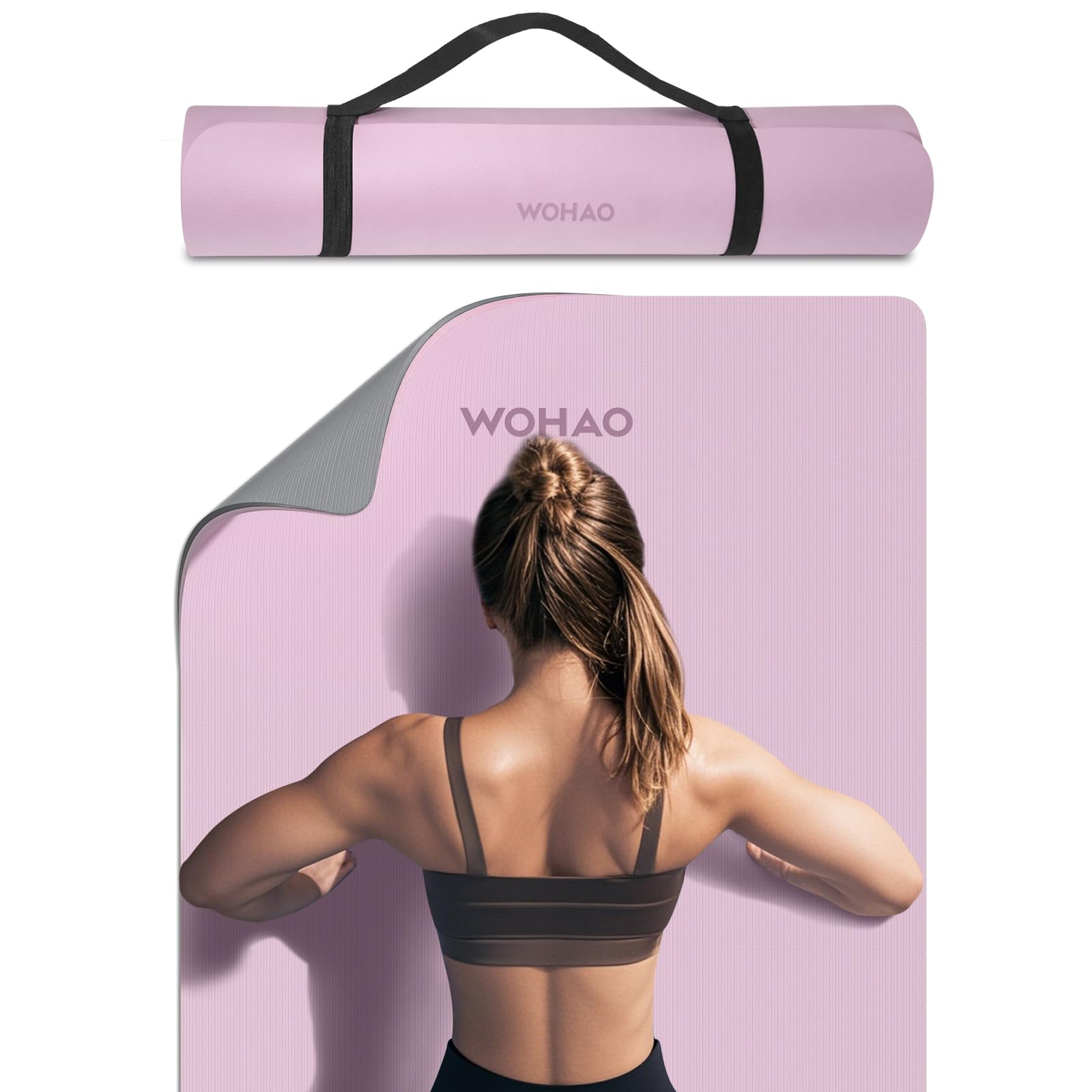 WOHAO Extra Thick 8mm Yoga Mat, 72"x28" Non Slip Exercise Mat, Reversible 2-Sided Dual Color Premium POE Material, with Carrying Strap for Yoga, Pilates, Home Gym