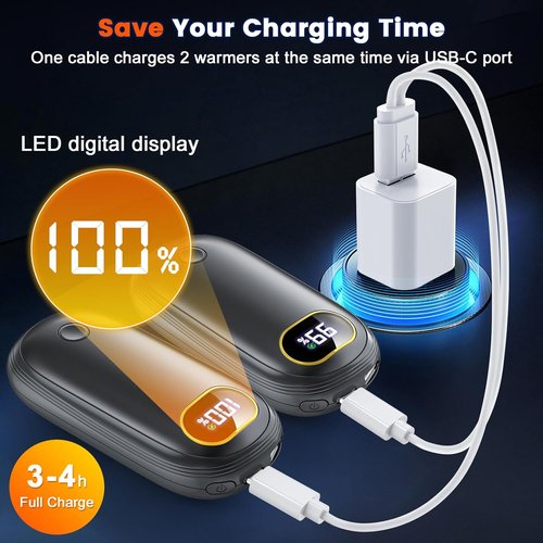 **Skiennix Electric Hand Warmers - Rechargeable Dual-Side Heater with LED Display | 17 Hours of Warmth**