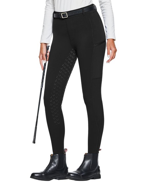 FitsT4 Sports Women's Winter Horse Riding Pants with Zipper Pockets Full Seat Riding Tights Fleece Lined Equestrian Breeches for Women Black XS