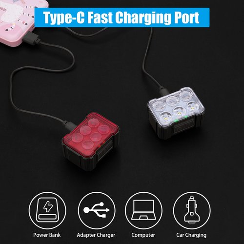 2 Packs USB Rechargeable Bike Light Set, Bicycle Safety Lights Front and Rear with 6+12 Modes, IPX4 Waterproof Headlight and Taillight for Night Riding/Cycling