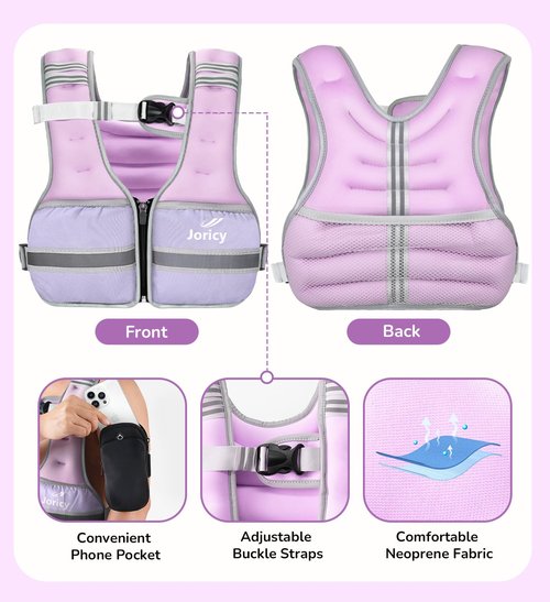 Weighted Vest Woman Men 16lbs Weight Vest Zipper Front Rucking Vests With Reflective Strips for Walking Running Workout Strength Training Weight Loss Women Purple