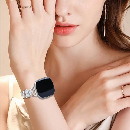 YouthRun Bling Love Clover Bands For Women Compatible With Versa 4/Versa 3/Sense 2/Sense Stainless Steel Adjustable Replacement Strap.