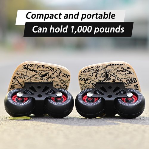 FreeSkates Portable Roller Road Drift Skates Plate, Maple Deck Anti-Skid Plate, Split Skateboard with PU Wheels, high-end Bearings(Black)
