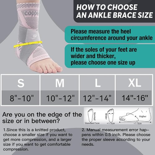 INDEEMAX Ankle Brace - Copper Infused Compression Sleeve for Pain Relief | Pink Silver, Size S