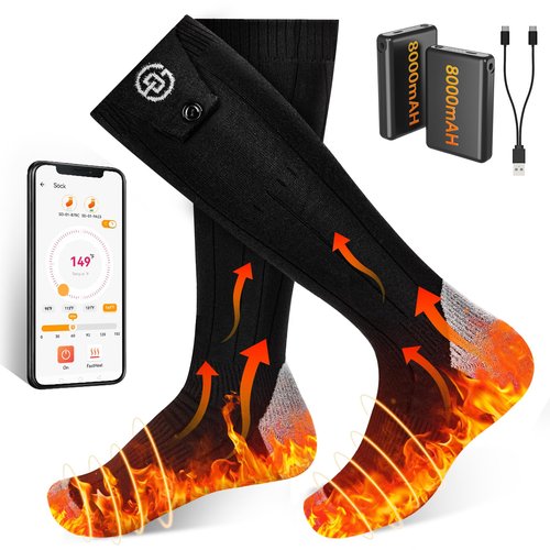 Heated Socks for Men Women, APP Control Rechargeable 8000mAh*2 Battery Electric Socks, Winter Washable Thermal Socks for Outdoor Camping Skiing Fishing Hunting