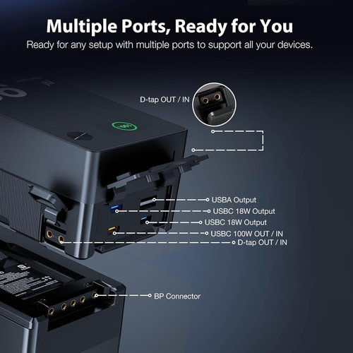 FXLION V Mount Battery Nano Pro - 98Wh 6800mAh with PD 100W Fast Charging | 3 USB-C, 2 D-Tap, 1 USB-A Ports for Cameras & Drones