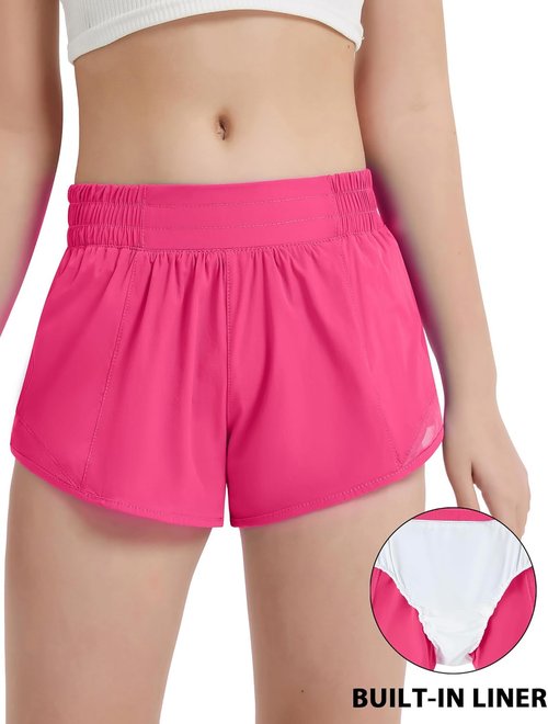 EXARUS Girls Athletic Shorts - Lightweight Running & Workout with Liner Zip Pocket | Sizes 2.5"/4" for Ages 6-12