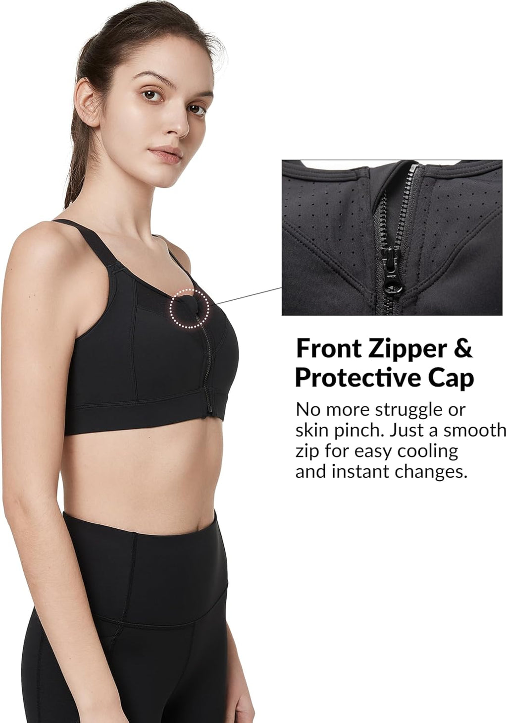 Yvette High Impact Adjustable Sports Bra - Zip Front Wireless Design for Plus Size Women