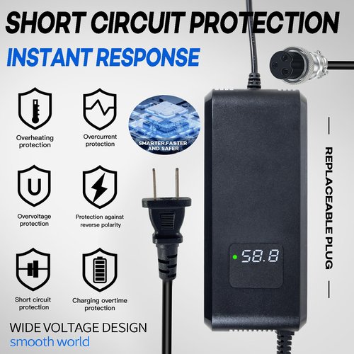 YZPOWER 58.8V 4A Lithium Battery Charger for Electric Bike Electric Scooter ，Ebike Battery Charger for 48V 52V 14s Li-ion Batteries Gx16-3 Standard 3 Prong Plug