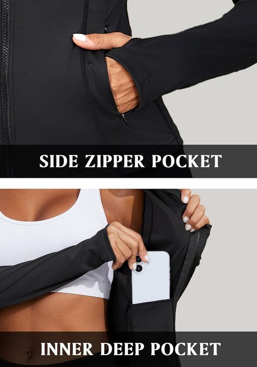Bosmeer Workout Jackets for Women - Lightweight Zip-Up Slim Fit Yoga Jacket with Thumb Holes | Cropped Design