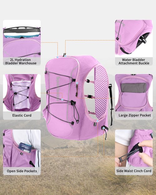 sportsnew Hydration Running Vest for Women, Ladies Hydration Backpack with Waterproof Phone Pocket for Trail Running Cycling Hiking Marathon (Pink with 2 x 500ML Soft Flask, S/M: Chest 28''-34'')
